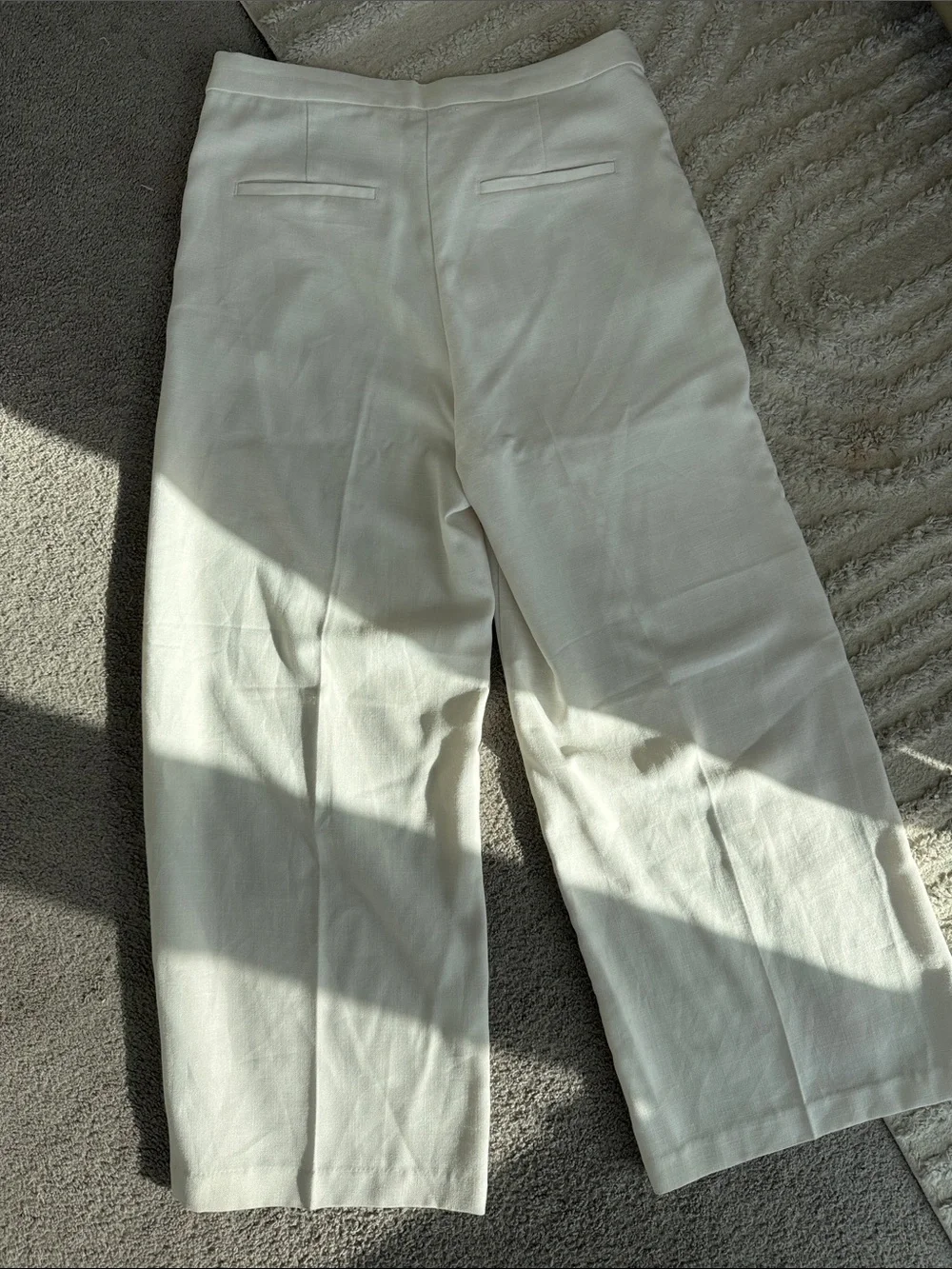 H&M Wide-Leg linen Pants in Off-White